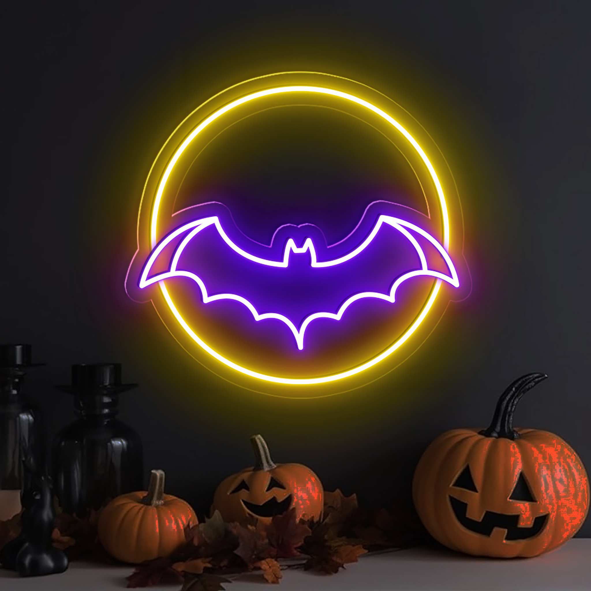 Bat And Moon Neon Sign Halloween Party Decor