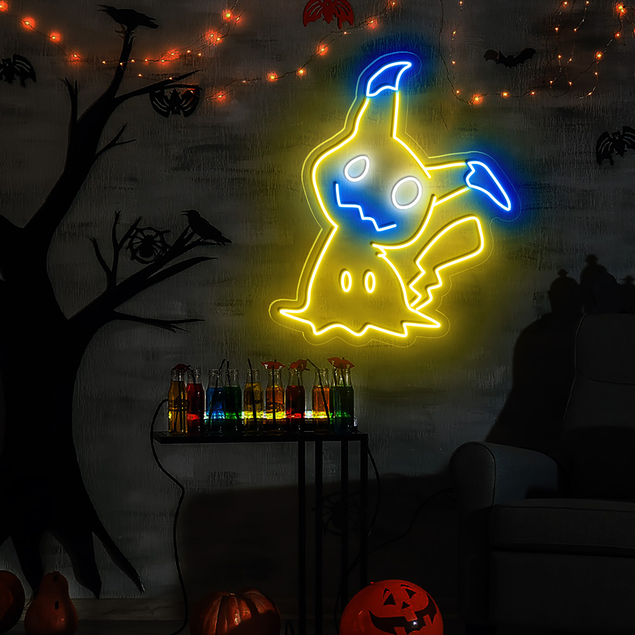 Halloween Pikachu Neon Sign Hanging Wall Art Decor