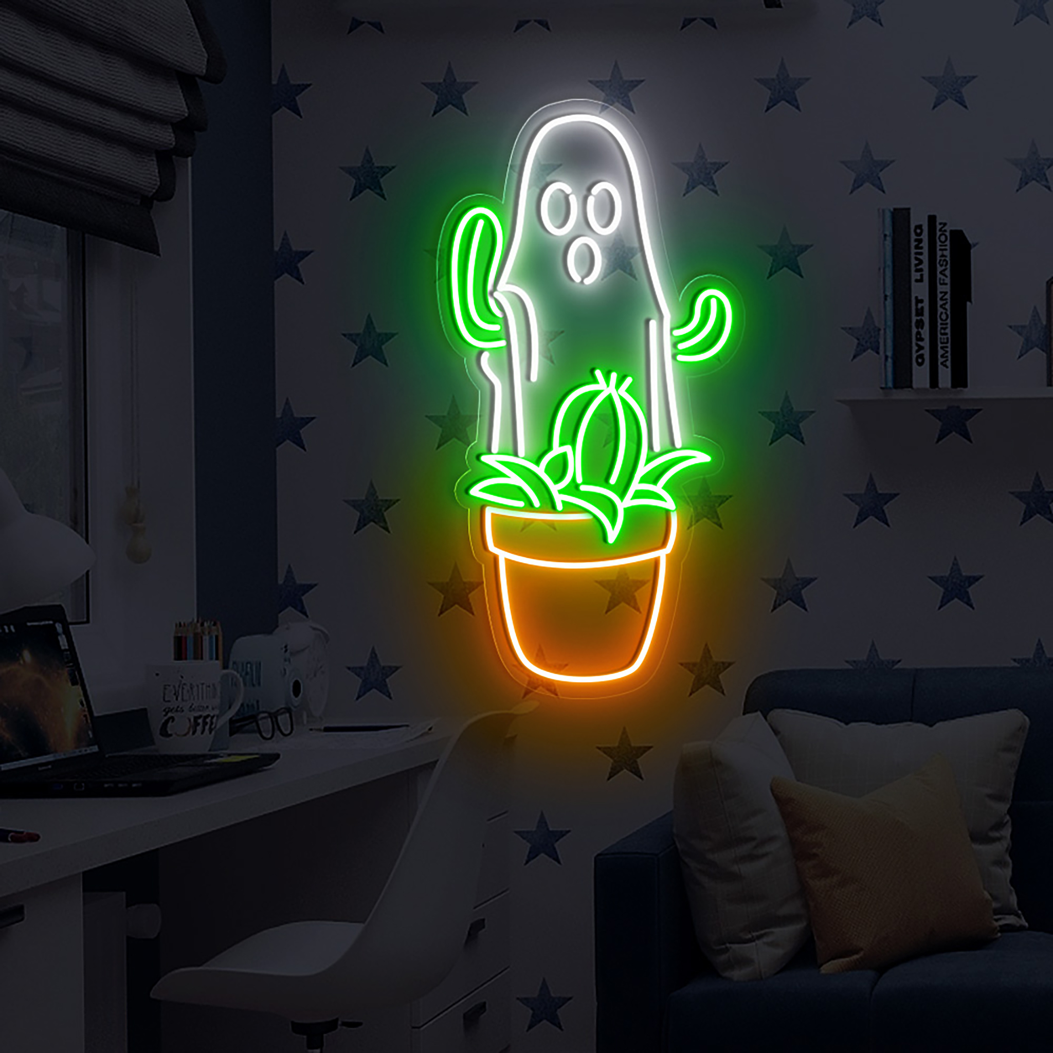 Ghost With Cactus Neon Sign Halloween Party Decor