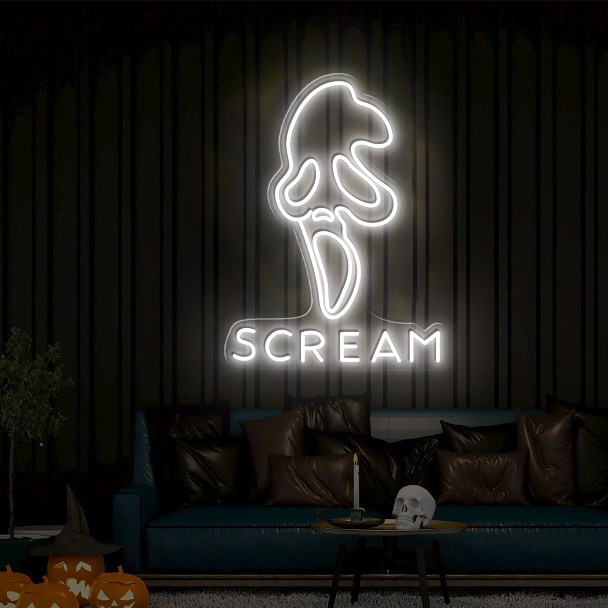 Scream Face Ghost Neon Sign Halloween Wall Decor