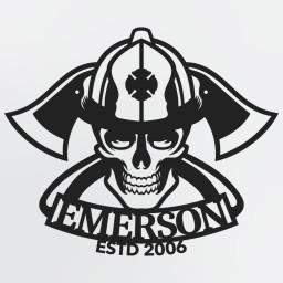 Firefighter Wall Art Of Fireman Skull In Helmet With Cross Axe, Custom Metal Sign With Name &#038; Established Date