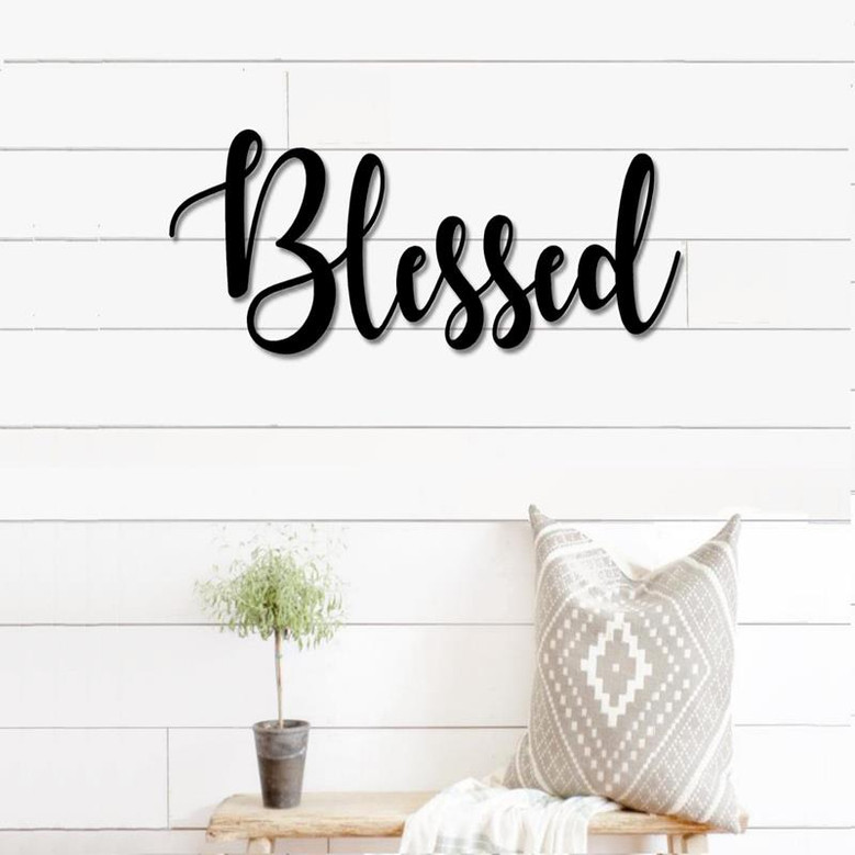 Blessed Metal Word Art Autumn Script Word Art Indoor - Outdoor Blessed Metal Sign Metal Wall Art Farmhouse Decor Blessed Word Art