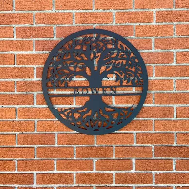 Tree of Life with Personalized Name Metal Sign - Custom Family Name Monogram - Metal Monogram Tree