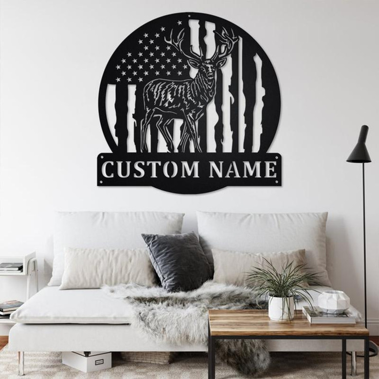 Custom US Flag Reindeer Metal Wall Art, Personalized Reindeer Name Sign Decoration For Room, Reindeer Home Decor, Custom Reindeer, Reindeer