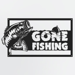 Gone Fishing Sign With Jumping Fish &#038; Bobber, Metal Fishing Decor