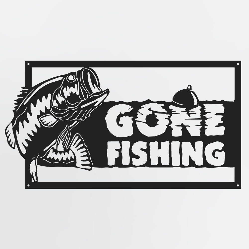 Gone Fishing Sign With Jumping Fish &#038; Bobber, Metal Fishing Decor