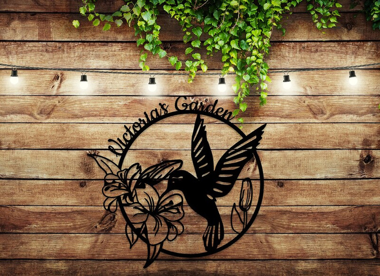 Personalized Hummingbird Metal Garden Decor, Flower Beds Decor, Custom Garden Name Decor