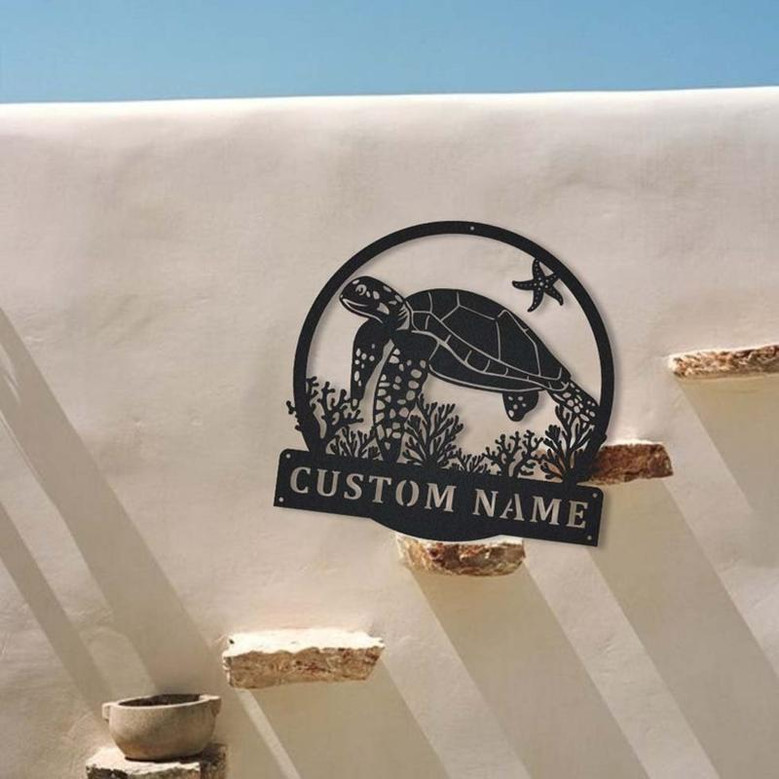 Personalized Sea Turtle MonogramMetal Sign Art | Custom Sea Turtle Monogram Metal Sign | Sea Turtle Gifts | Decor Decoration