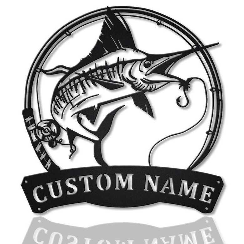 Personalized Swordfish Fishing Fish Pole Metal Sign Art | Custom Swordfish Fishing Metal Sign | Swordfish Fishing Gift | Decor Decoration