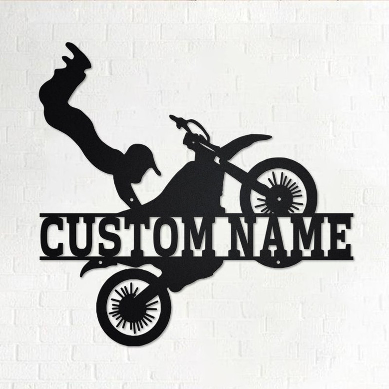 Custom Biker Metal Wall Art, Personalized Dirt Bike Name Sign Decoration For Room, Motorcycle Home Decor Motocross Rider, Custom Dirt Bike