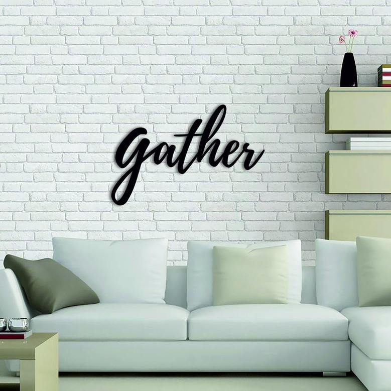 Gather Sign Gather Script Word Sign Rustic Metal Gather Sign Housewarming Farmhouse Decor Metal Wall Art Metal Word Art Cursive Word Custom