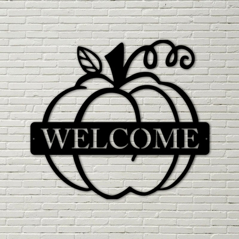 Custom Name Pumpkin Metal Sign, Pumpkin Door Hanger, Fall Door Hanger, Custom Fall Wreath, fall door hanger, fall decor, halloween signs