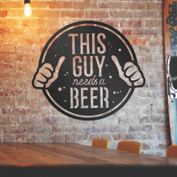 Metal Bar Sign, This Guy Needs A Beer With Two Thumbs Pointing, Beer Sign
