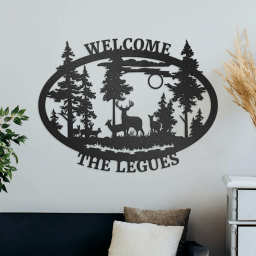 Family of Deer in Forrest With Custom Text, Personalized Metal Sign for Deer Hunters