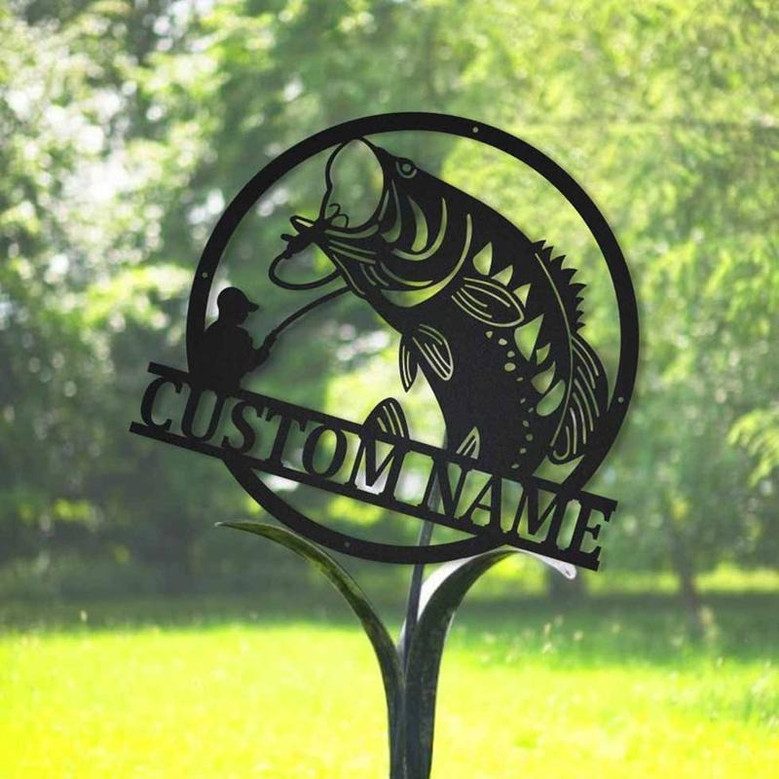 Personalized Bass Fishing Monogram Metal Sign Art | Custom Bass Fishing Metal Sign | Bass Fishing Gifts for Men | Bass Fishing Gift