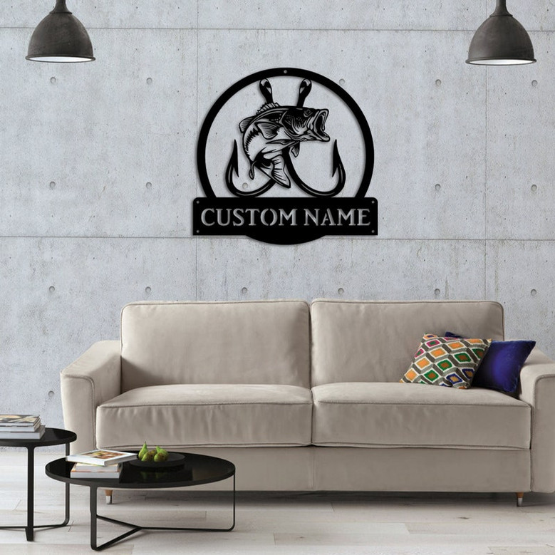 Personalized Bass Fishing, Fish Pole, Monogram Metal Sign, Custom Bass Fishing Metal Sign, Hobbie Gifts Birthday Gift