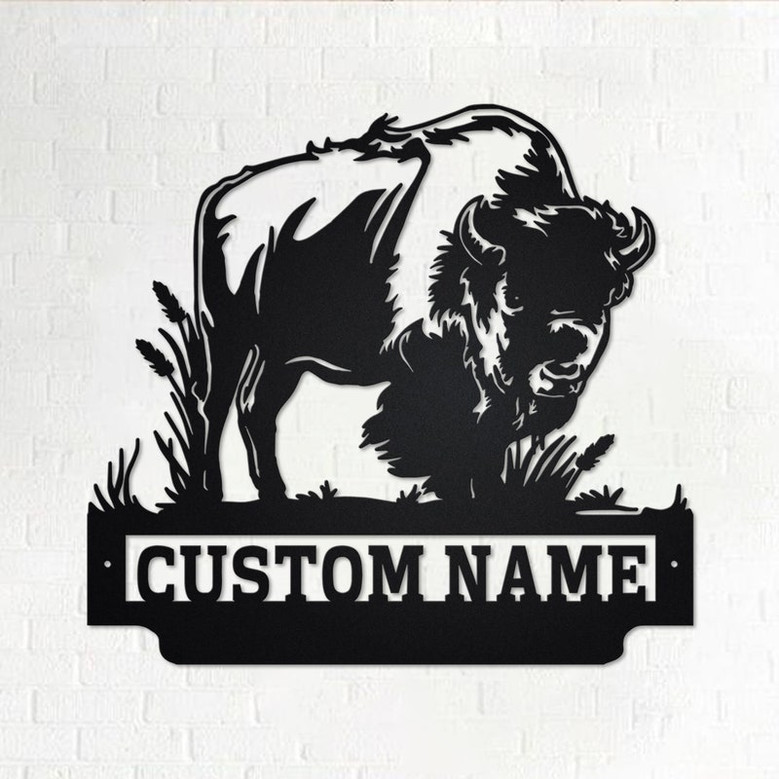 Custom Bison Buffalo Metal Wall Art, Personalized Bison Buffalo Name Sign Decoration For Room, Bison Buffalo Home Decor,Custom Bison Buffalo