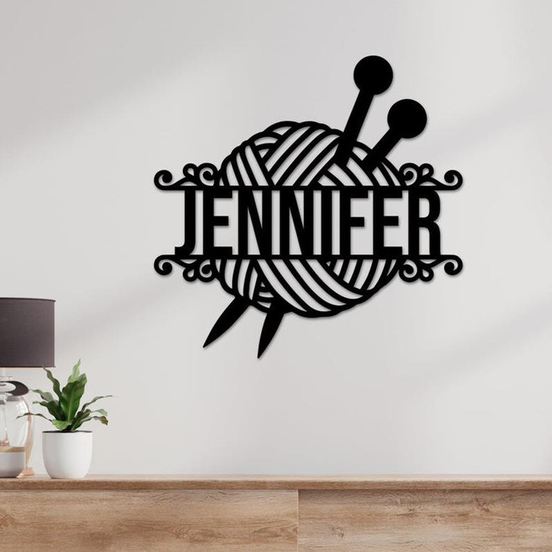 Personalized Crochet Knitting Metal Sign, Custom Name Crochet Metal wall art, Yarn Gifts for her, Nana, Grandma, Mother gift