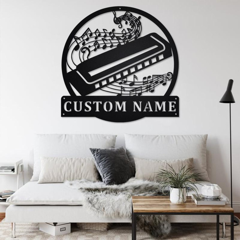 Custom Harmonica Musical instrument Metal Wall Art, Personalized Harmonica Teacher Name Sign Decoration For Room, Harmonica Home Decor