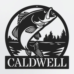 Fish Jumping Out of Water, Bass Metal Sign Personalized With Custom Name