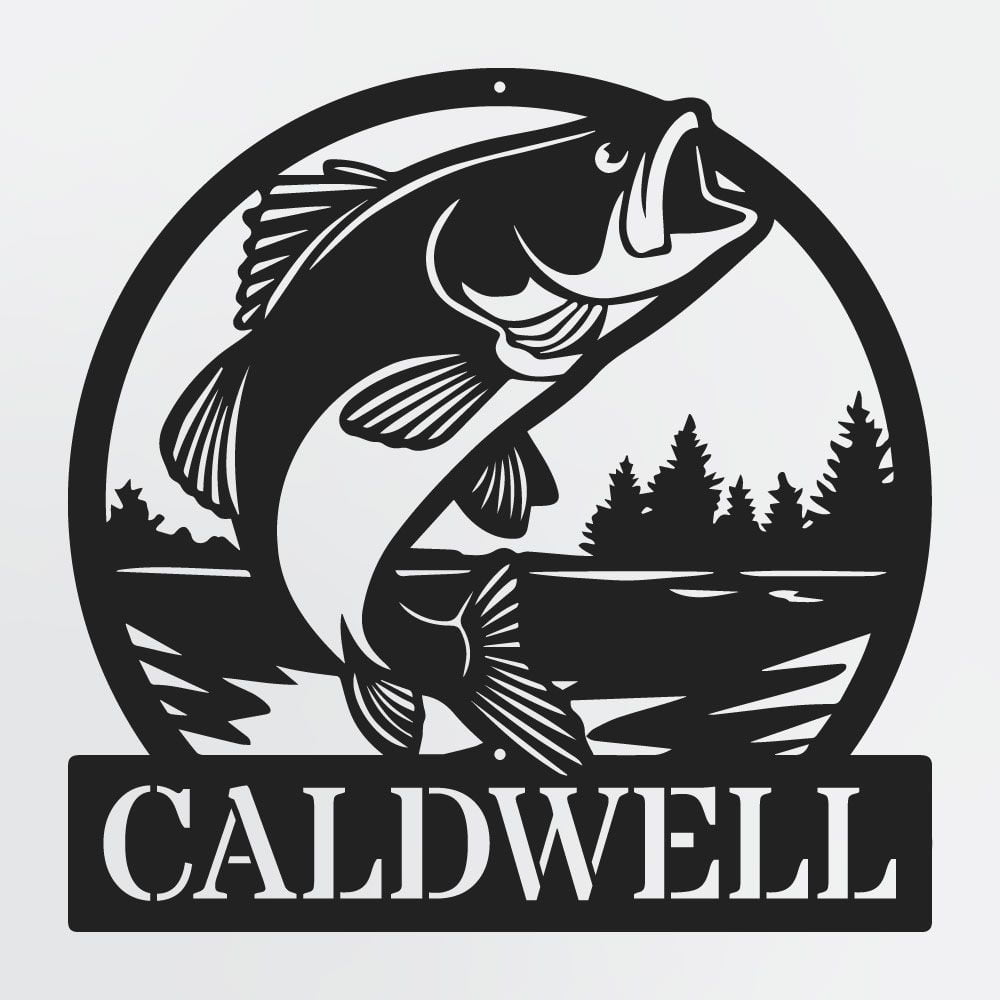 Fish Jumping Out of Water, Bass Metal Sign Personalized With Custom Name