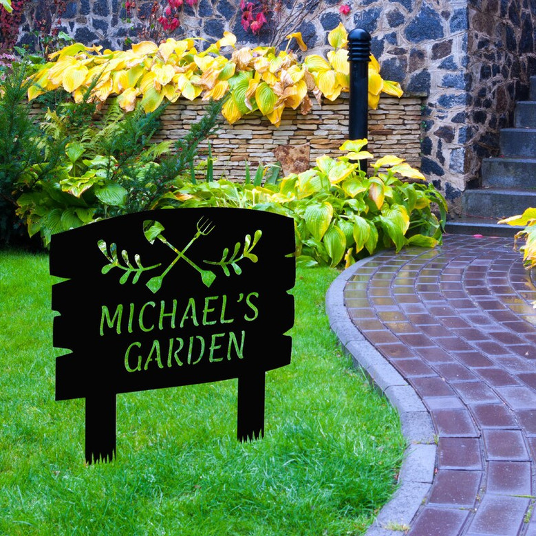 Personalized Metal Garden Sign With Stakes, Garden Decoration Metal Sign, Front Door Stake