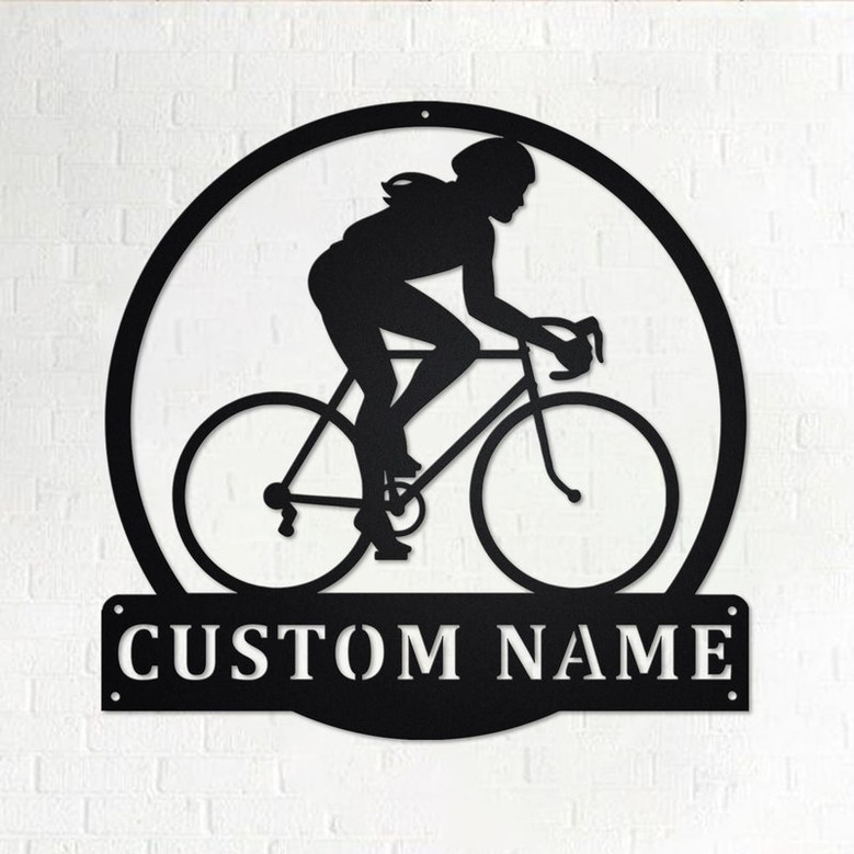 Custom Women Cycling Metal Wall Art, Personalized Cycling Name Sign Decoration For Room, Cycling Moon Metal Home Decor, Custom Cycling