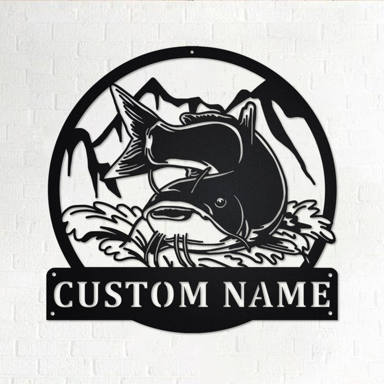 Custom Catfish Fishing Metal Wall Art, Personalized Catfish Name Sign Decoration For Room, Catfish Home Decor, Custom Catfish,Fisherman Gift