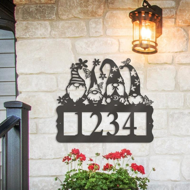 Gnome Address Metal Home Art, Laser Cut Metal Art