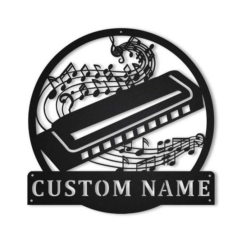 Personalized Harmonica Monogram Metal Sign Art | Custom Harmonica Monogram Metal Sign | Musical Instrument Gift | Music Gift