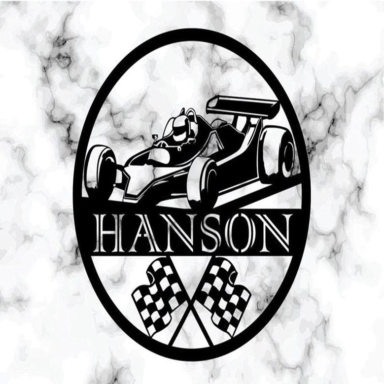 Custom Race Car with Flag Metal Sign - Checkered Race Flags - Racing Gift - Personalized Racing Sign -Racing Car Sign -Racer Gifts