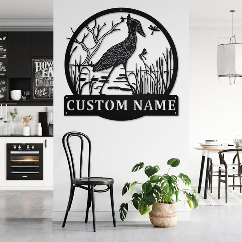 Custom Shoebill Whalehead Stork Bird Metal Wall Art,Personalized Shoebill Whalehead Stork Bird Name Sign Decoration For Room,Bird Home Decor
