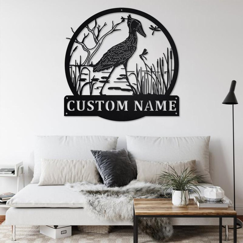 Custom Shoebill Whalehead Stork Bird Metal Wall Art,Personalized Shoebill Whalehead Stork Bird Name Sign Decoration For Room,Bird Home Decor