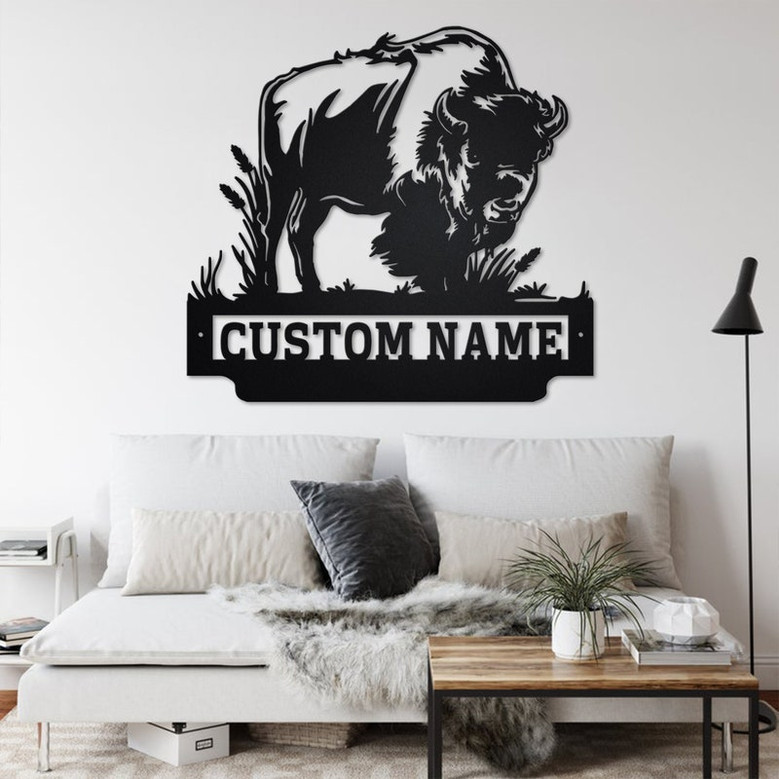 Custom Bison Buffalo Metal Wall Art, Personalized Bison Buffalo Name Sign Decoration For Room, Bison Buffalo Home Decor,Custom Bison Buffalo