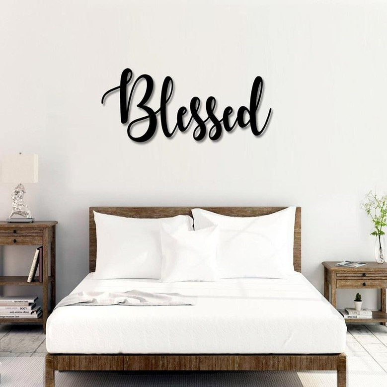 Blessed Metal Word Art Autumn Script Word Art Indoor - Outdoor Blessed Metal Sign Metal Wall Art Farmhouse Decor Blessed Word Art
