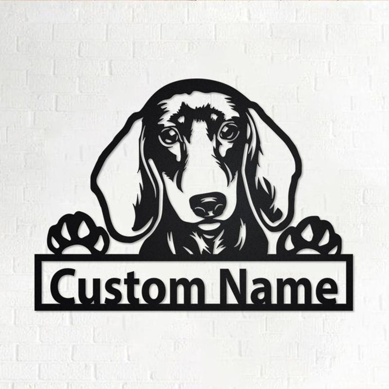 Custom Peeking Dachshund Dog Metal Wall Art, Personalized Peeking Dachshund Name Sign Decoration For Room, Peeking Dachshund Home Decor