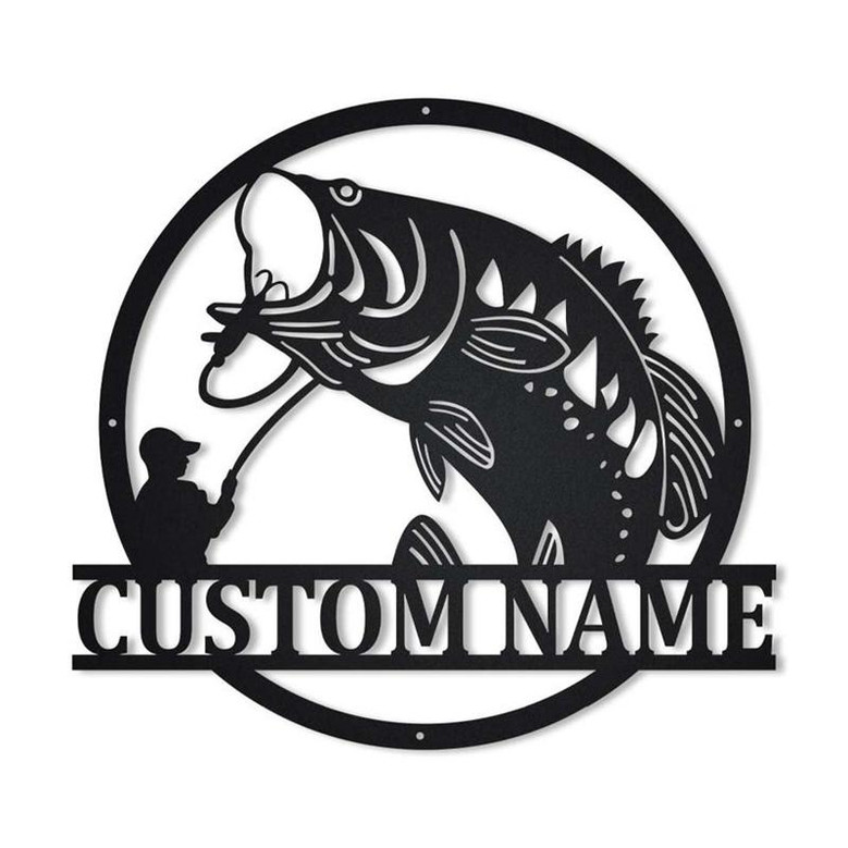 Personalized Bass Fishing Monogram Metal Sign Art | Custom Bass Fishing Metal Sign | Bass Fishing Gifts for Men | Bass Fishing Gift