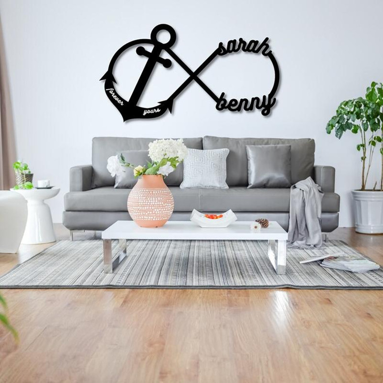 Personalized Infinity Anchor Metal Sign, Metal Established infinity Sign, Housewarming Gift, Door Hanger, Wedding Gift, Metal Monogram Sign
