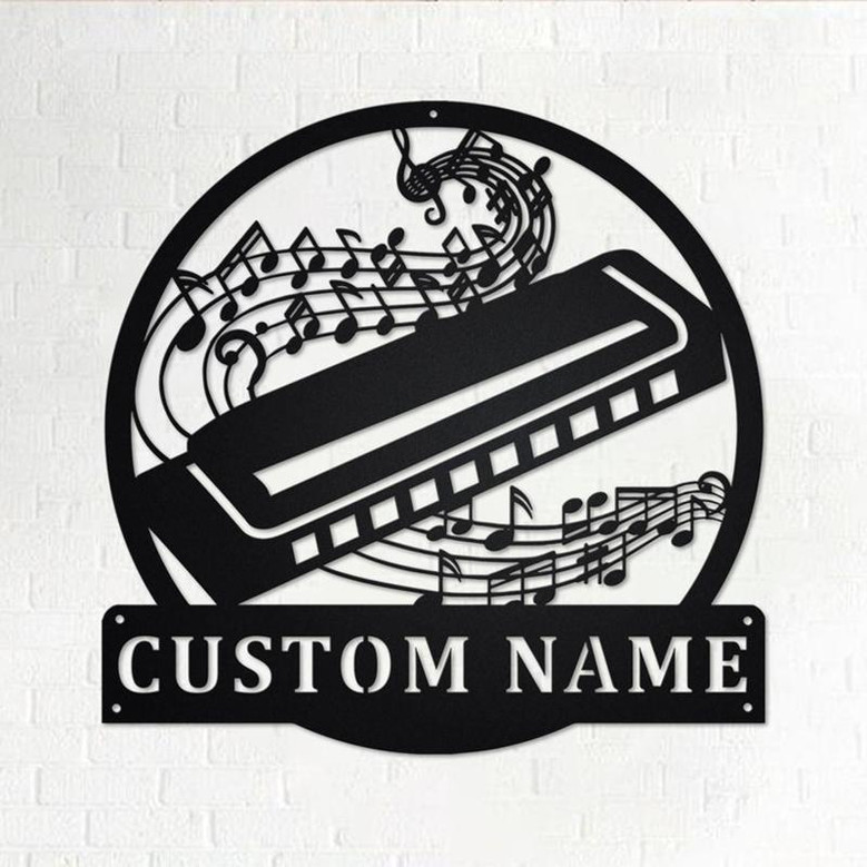 Custom Harmonica Musical instrument Metal Wall Art, Personalized Harmonica Teacher Name Sign Decoration For Room, Harmonica Home Decor