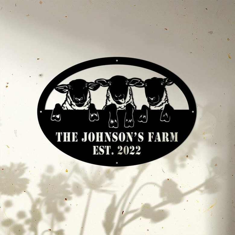 Personalized Sheep Farm Metal Sign, Lamp Farmhouse Decor, Family Name Sign, Metal Garden Sign, Farmer Gift, Farm Metal Art, Metal Farm Sign
