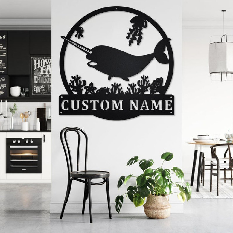 Custom Narwhal Metal Wall Art, Personalized Narwhal Name Sign Decoration For Room, Narwhal Metal Home Decor, Custom Narwhal, Narwhal Animals