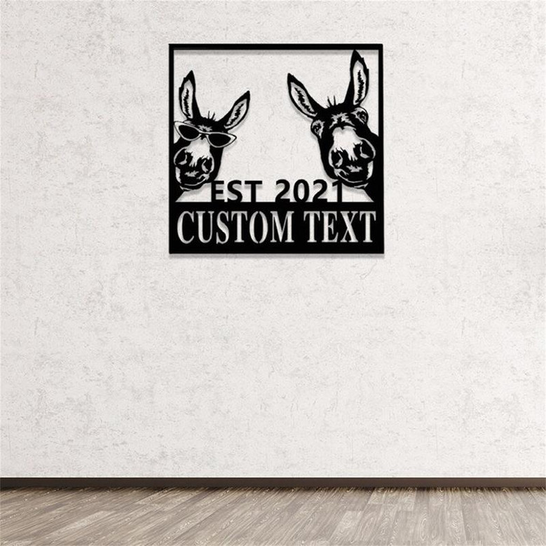 Custom Two Donkeys Metal Sign,Donkeys Metal Wall Art,Personalized Donkey Farmhouse Name Sign