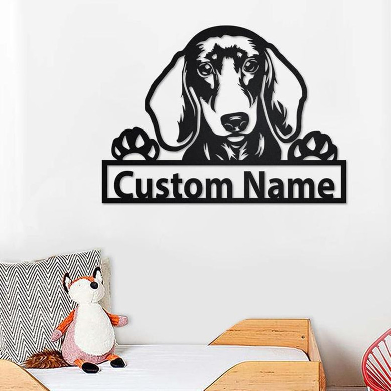 Custom Peeking Dachshund Dog Metal Wall Art, Personalized Peeking Dachshund Name Sign Decoration For Room, Peeking Dachshund Home Decor