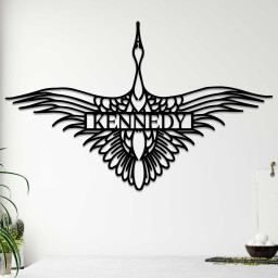 Flying Bird Split Monogram Welcome Metal Sign Hanging Wall Art