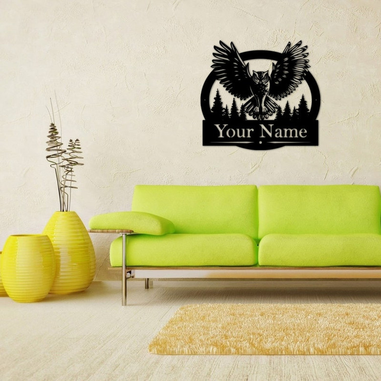 Owl in Flight Monogram – Metal Owl Sign, personalized sign, wall hangings, owl in flight, owl sign, owl monogram, hoot owl, barn owl,