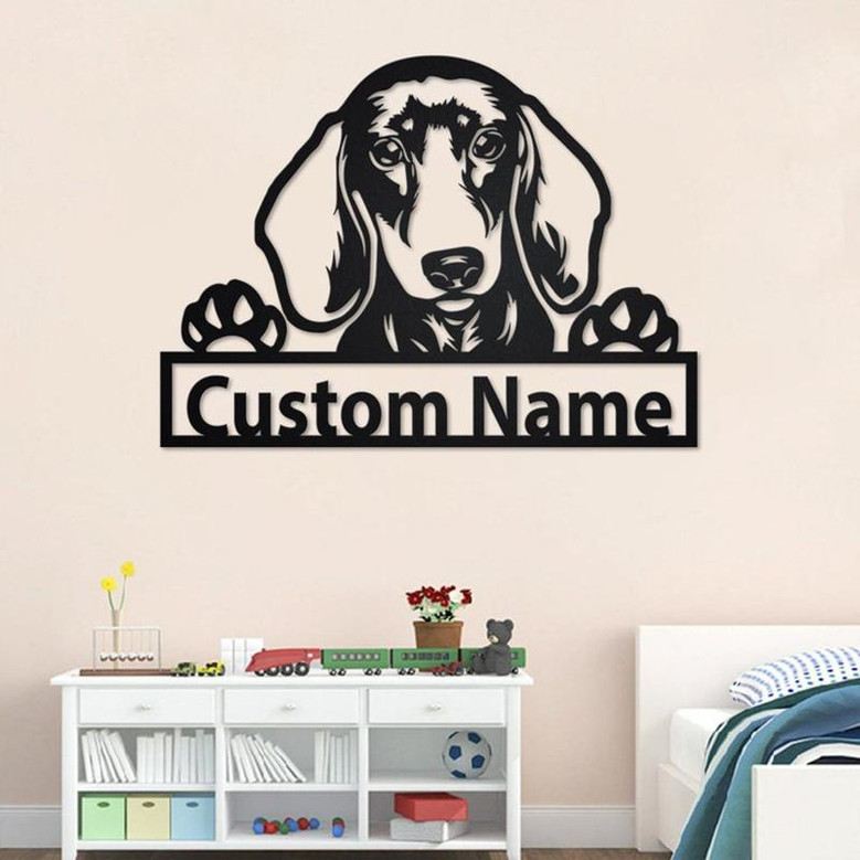 Custom Peeking Dachshund Dog Metal Wall Art, Personalized Peeking Dachshund Name Sign Decoration For Room, Peeking Dachshund Home Decor