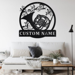 Custom French Horn Musical instrument Metal Wall Art, Personalized French Horn Teacher Name Sign Decoration For Room, French Horn Home Decor