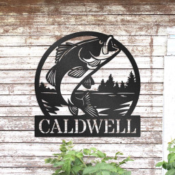 Fish Jumping Out of Water, Bass Metal Sign Personalized With Custom Name