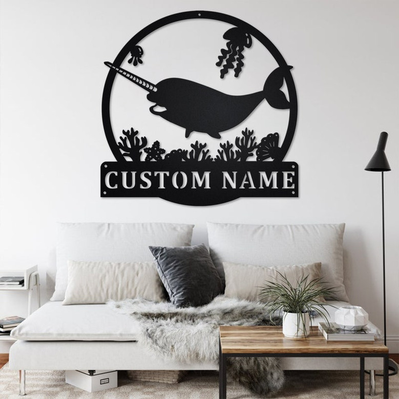 Custom Narwhal Metal Wall Art, Personalized Narwhal Name Sign Decoration For Room, Narwhal Metal Home Decor, Custom Narwhal, Narwhal Animals