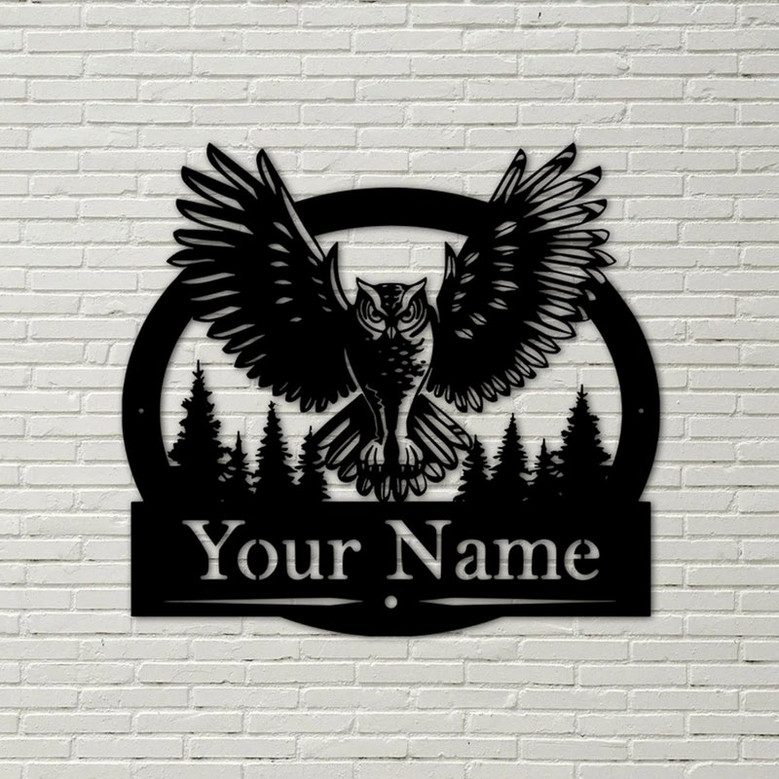 Owl in Flight Monogram – Metal Owl Sign, personalized sign, wall hangings, owl in flight, owl sign, owl monogram, hoot owl, barn owl,